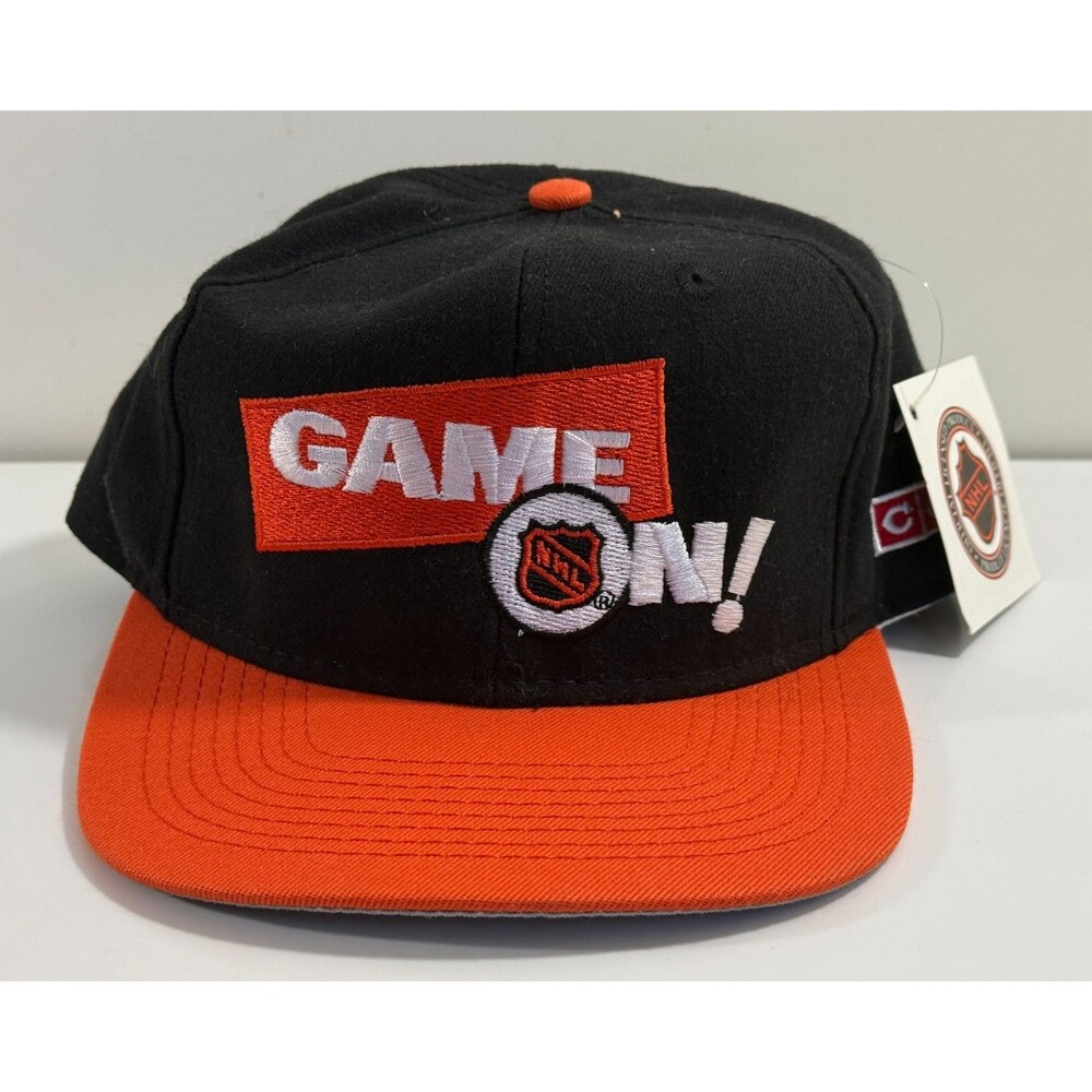 CCM NHL 'Game On' Snapback Hat Cap Wool Black‎ Orange Lockout Vintage 90s